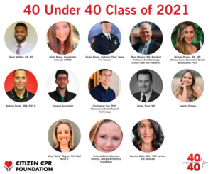 A group of people that were awarded Citizen CPR Foundation's 40 Under 40 recognition in 2021.