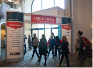 Attendees enter the exhibit hall of the 2021 Cardiac Arrest Survival Summit in San Diego, California.