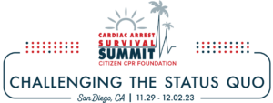 The event logo for the Cardiac Arrest Survival Summit, occurring in San Diego from Nov. 29 through Dec. 2, 2023. This year's Summit theme is Challenging the Status Quo.